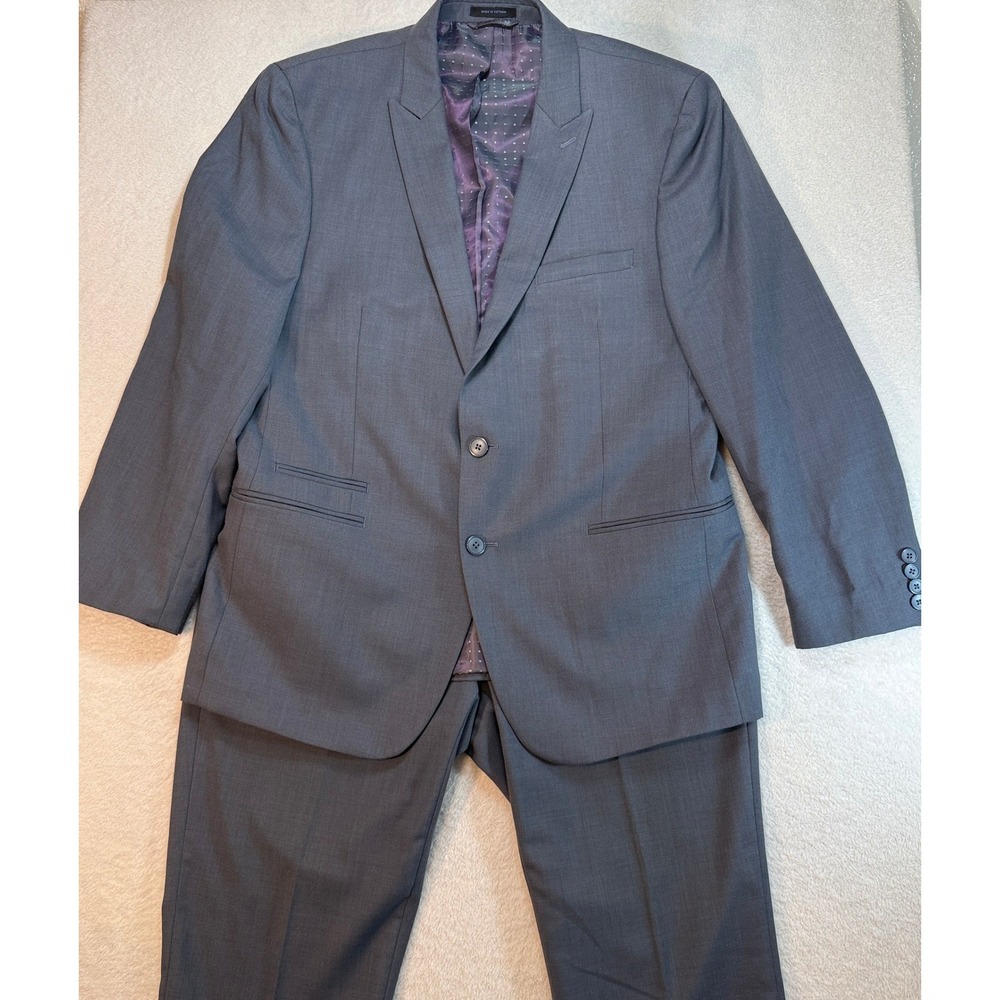 Andrew Fezza Mens Gray 2 Piece Suit 44R Peak Lapel Two Button Blazer Trousers